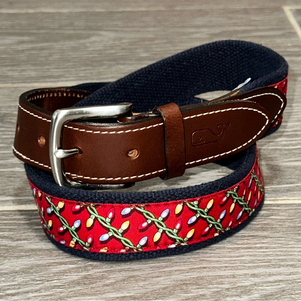Vineyard Vines Christmas Lights Belt Cloth Preppy Holiday Nautical Size 30